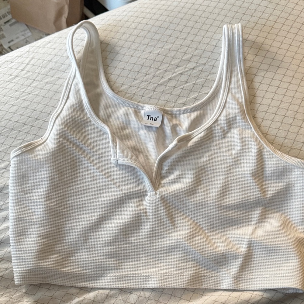 TNA white waffle Crop Tank